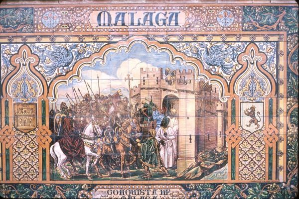 Tilework representing Malaga, Plaza de Espana, Seville